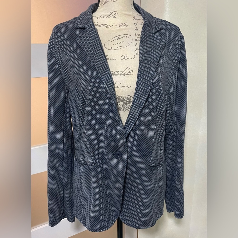 Navy Polka Dot Transcendent Ponte Stretch Blazer by Betabrand